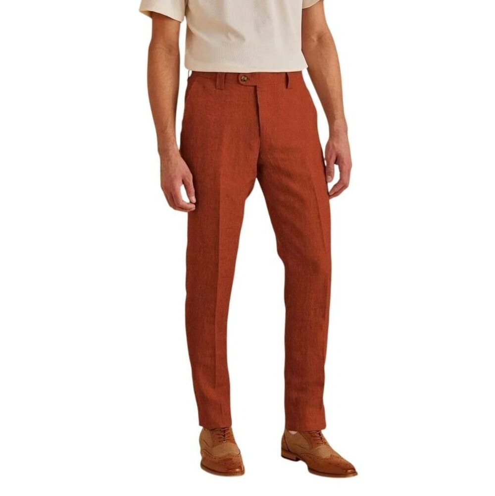 Ted Baker Men's Burnt Orange Wool Linen Adjustable Waist Trousers Pants Sz 30R